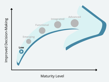 Stages of the Data Maturity Model: Low Maturity.
